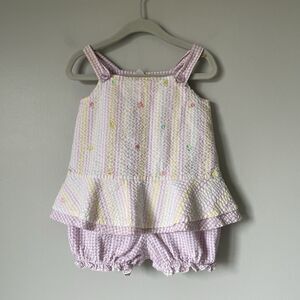 B.T. Kids Baby Girl Outfit Preppy One Piece Pink Yellow 24 Months 100% Cotton